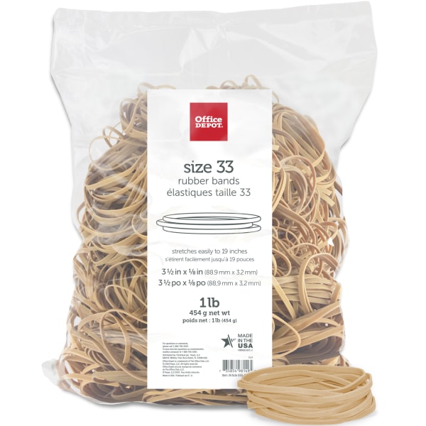 Office Depot® Brand Rubber Bands, 33, 3 1/2" x 1/8", Crepe, 1Lb Bag
