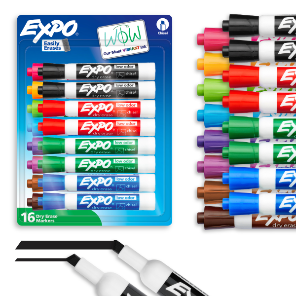 EXPO Chisel Tip Low Odor Dry Erase Markers - Assorted (16 Per Set)