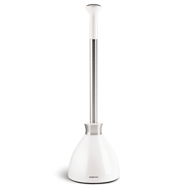 simplehuman Toilet Plunger with Magnetic Caddy Holder - White Steel