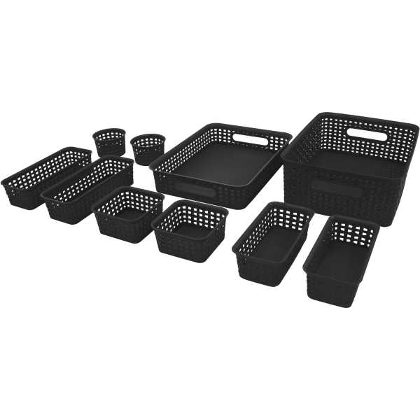 Advantus Plastic Weave Bins  Black - Set of 10 assorted sized bins