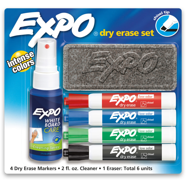 Expo Dry Erase 6-Piece Starter Set with 4 Chisel Tip Markers  Eraser  and Cleaning Spray