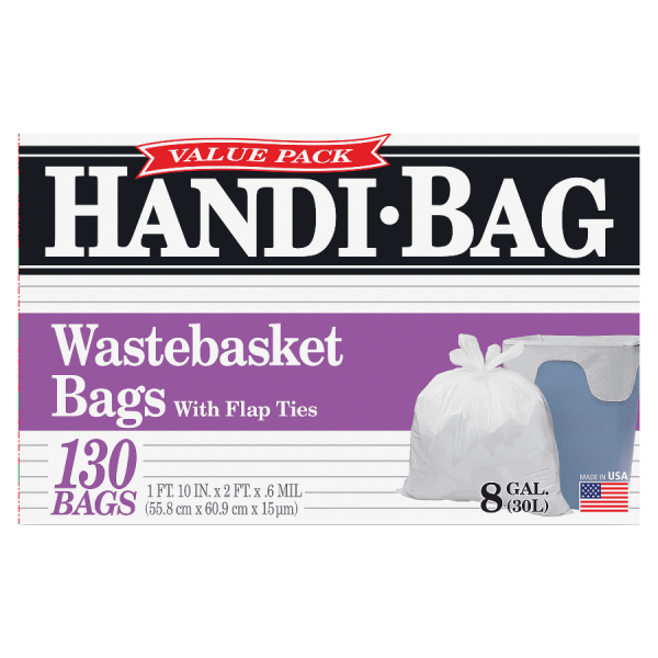 Handi-Bag Super Value Pack Trash Bags, 8 Gallon, 130 Count (Pack of 6)