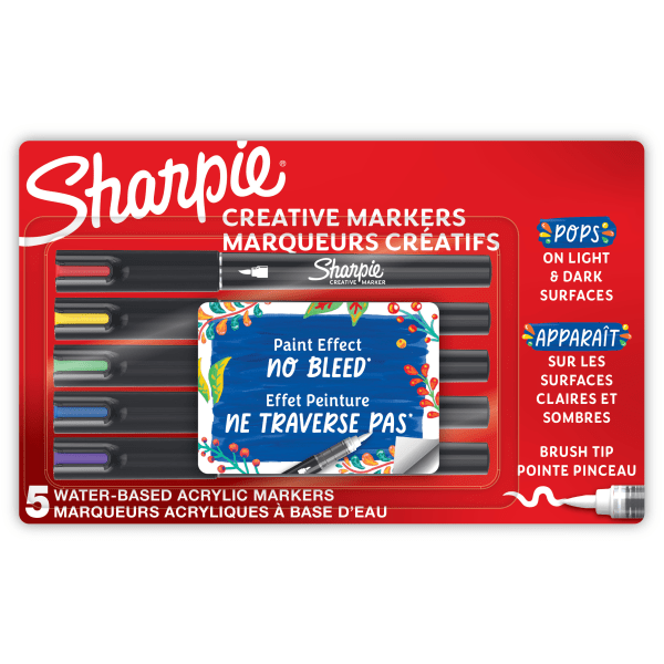 Sharpie Creative Markers  Water-Based Acrylic Markers  Brush Tip  Assorted Colors  5 Count