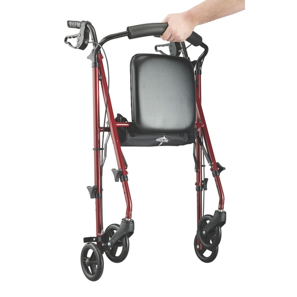 Medline Superlight Folding Aluminum Mobility Rollator Walker  Red  250 lb. Weight Capacity  6  Wheels  Adjustable