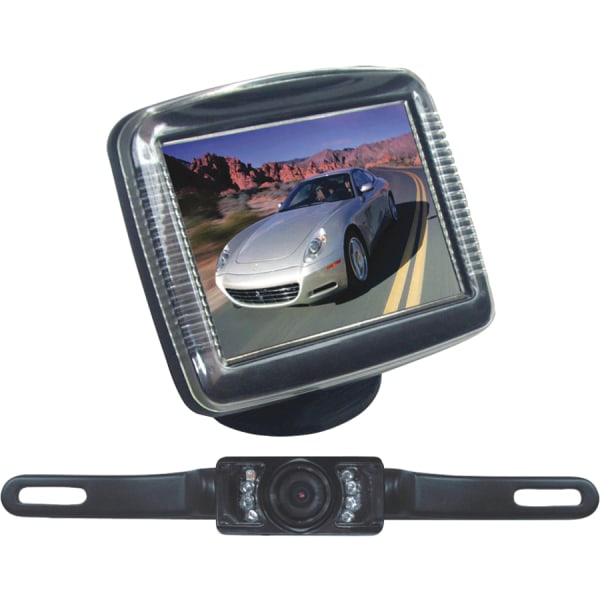 Pyle PLCM36 3.5 in. LCD Monitor with License Plate Mount Rearview Backup Camera