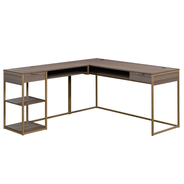 Sauder International Lux L-Shaped Desk, Diamond Ash Finish