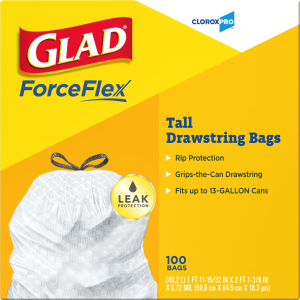 Glad Tall Kitchen Drawstring Trash Bags - 13 gal - 100 ct