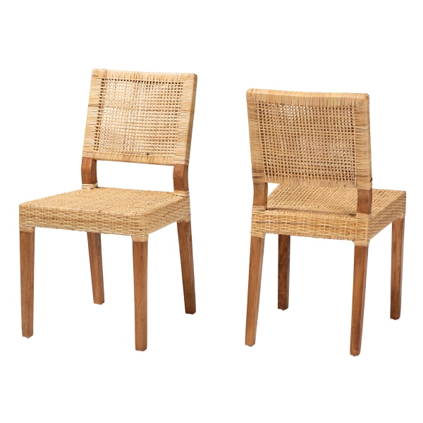 2pc Lesia Rattan and Wood Dining Chair Set Natural/Walnut - Baxton Studio