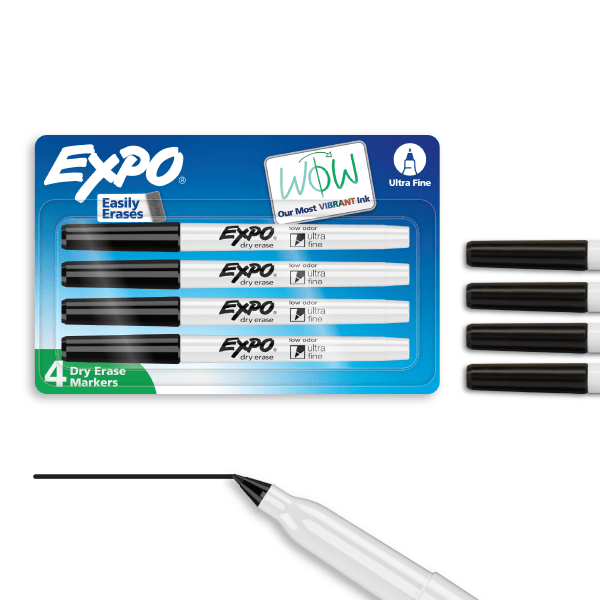 Low-Odor Dry-Erase Marker  Ultra Fine Point  Black  4/Pack