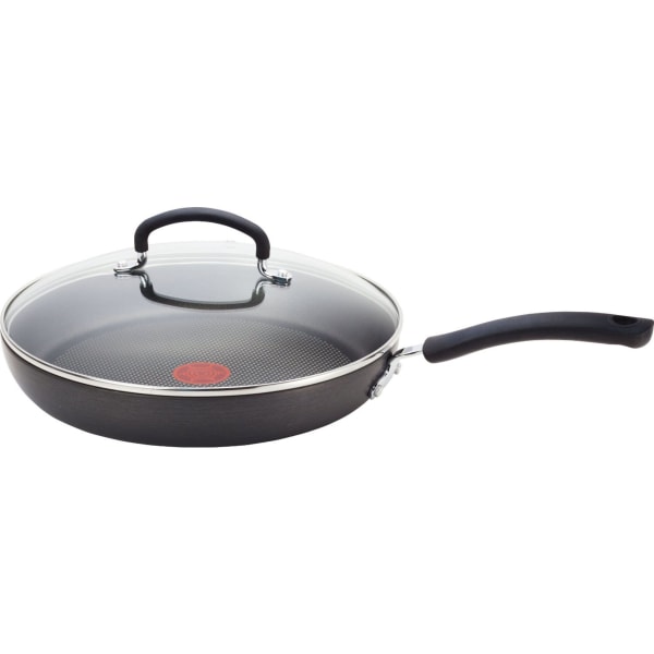 T-fal 12" Frying Pan with Lid Ultimate Hard Anodized Nonstick Cookware Gray