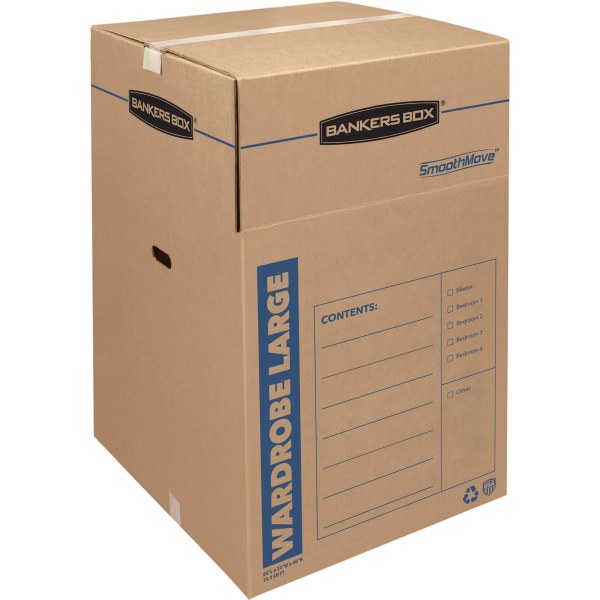 Bankers Box Wardrobe Moving Box  24  x 24  x 40   Brown Kraft/Blue  3/Carton