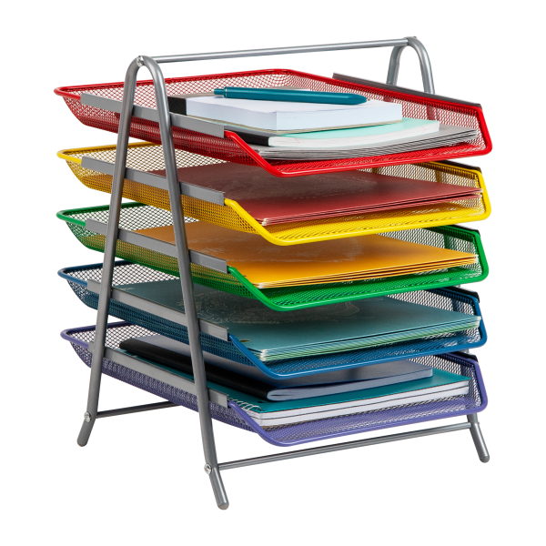 Mind Reader 5-Tier Paper Tray  Desktop Organizer  File Storage  Workspace  Office  Metal Mesh  11.75 L x 14 W x 15 H  Assorted Colors