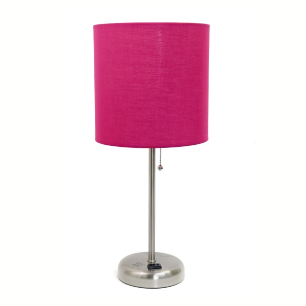 Limelights Stick Lamp with Charging Outlet and Fabric Shade  Pink