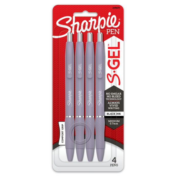 Sharpie S-Gel Pens  Medium Point (0.7mm)  Violet Barrel  Black Ink  4 Count