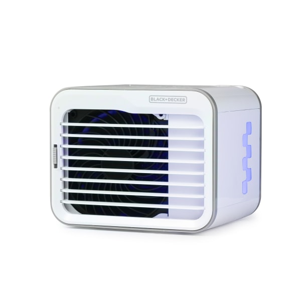 Black+Decker Desktop Evaporative Air Cooler, 5-15/16"H x 7-1/2"W x 6-1/4"D, White/Gray
