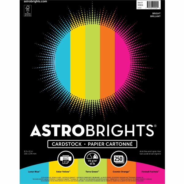 Astrobrights Colored Cardstock  8.5” x 11”  65 lb.  Bright Assortment  250 Sheets