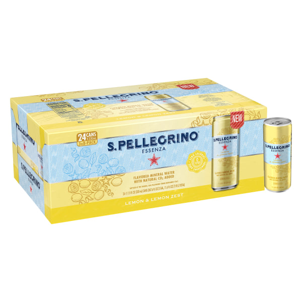 (BB:11& 12/2023) S.Pellegrino Essenza Lemon & Lemon Zest Flavored Mineral Water, 11.15 fl oz. Cans (24 Count)