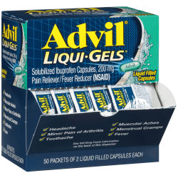 Advil Liqui-Gels Pain Reliever Refill, 2 Tablets Per Packet, Box Of 50 Packets