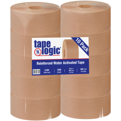 Tape Logic® Reinforced Water-Activated Packing Tape, #7200, 3" Core, 2.8" x 150 Yd., Kraft, Case Of 10