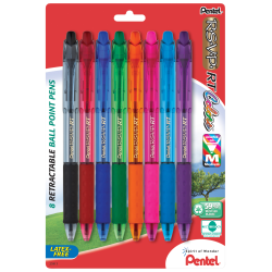 Pentel® R.S.V.P.® RT Retractable Ballpoint Pens, 1.0 mm, Medium Point, Assorted Barrels, Assorted Ink Colors, Pack Of 8