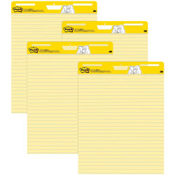 Post-it® Super Sticky Easel Pads, Lined, 25" x 30", Yellow, Pack Of 4 Pads