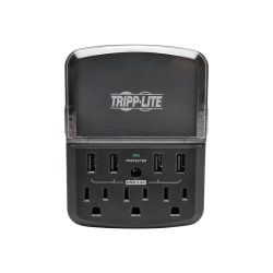 Tripp Lite 4-Port Wallmount USB Charging Station w 3 Outlet Surge Protector - Surge protector - 15 A - AC 120 V - 1800 Watt - output connectors: 3 - black