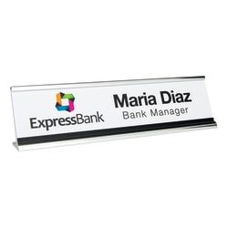 Custom Printed Full Color Plastic Desk Signs With Slide-in Metal Holder, 2" x 8"