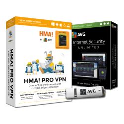 AVG HMA VPN + Internet Security, For Unlimited Devices, 1-Year Subscription, USB Bundle