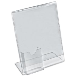 Azar Displays L-Shaped Acrylic Sign Holders With Attached Tri-Fold Pockets, 11" x 8 1/2", Clear, Pack Of 10