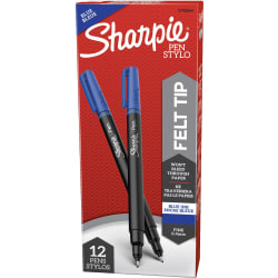Sharpie® Fine-Point Pens, Fine Point, Black Barrels, Blue Ink, Pack Of 12