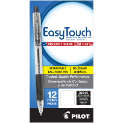 Pilot® EasyTouch Retractable Ballpoint Pens, Fine Point, 0.7 mm, Clear Barrel, Black Ink, Pack Of 12