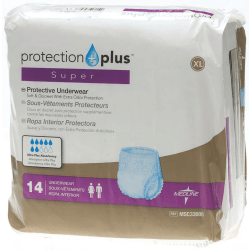 Protection Plus Super Protective Disposable Underwear, X-Large, 56 - 68", White, 14 Per Bag, Case Of 4 Bags