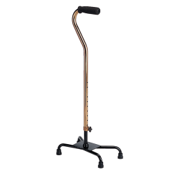Medline Adjustable Foam Handle Aluminum Quad Cane, 29" - 38"H x 8"W x 12"D, Bronze