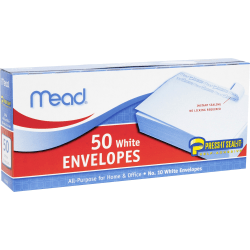 Mead Plain White Self-Seal Business Envelopes - Business - #10 - 4 1/8" Width x 9 1/2" Length - Self-sealing - 50 / Box - White