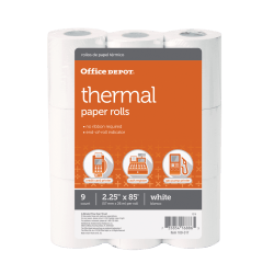 Office Depot® Brand Thermal Paper Rolls, 2-1/4" x 85', White, Pack Of 9