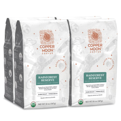 Copper Moon World Coffees Whole Bean Coffee, Rainforest Reserve Fair Trade, 2 Lb Per Bag, Carton Of 4 Bags
