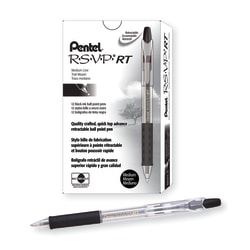 Pentel® R.S.V.P.® RT Retractable Ballpoint Pens, Medium Point, 1.0 mm, 61% Recycled, Transparent Black Barrel, Black Ink, Pack Of 12 Pens