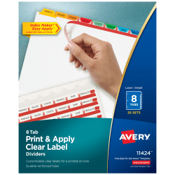 Avery® Customizable Index Maker® Dividers For 3 Ring Binder, Easy Print & Apply Clear Label Strip, 8 Tab, Multicolor, Box Of 25 Sets