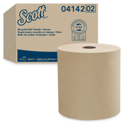 Scott® Essential Hard Roll 1-Ply Paper Towels, 100% Recycled, Brown, 800' Per Roll, Pack Of 12 Rolls