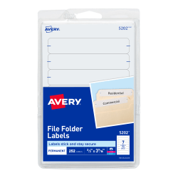 Avery® File Folder Labels On 4" x 6" Sheet With Easy Peel, 5202, Rectangle, 2/3" x 3-7/16", White, Pack Of 252 Labels