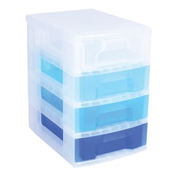 Really Useful Box® Plastic 4-Drawer Storage Tower, 7 Liters, 18" x 15 3/4" x 12", Clear/Blue