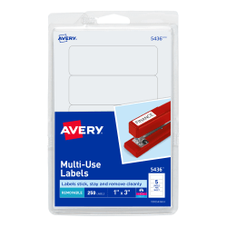 Avery® Removable Labels, 5436, Rectangle, 1" x 3", White, Pack Of 250