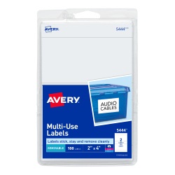 Avery® Removable Labels, 5444, Rectangle, 2" x 4", White, Pack Of 100
