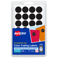 Avery® Color-Coding Removable Labels, 5459, Round, 3/4 Inch Diameter, Black, Pack Of 1,008 Non-Printable Dot Stickers