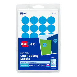 Avery® Removable Color-Coding Labels, 5461, Round, 3/4" Diameter, Light Blue, Pack Of 1,008