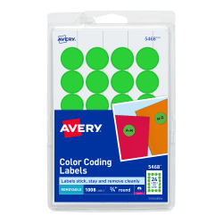 Avery® Removable Color-Coding Labels, 5468, Round, 3/4" Diameter, Neon Green, Pack Of 1,008