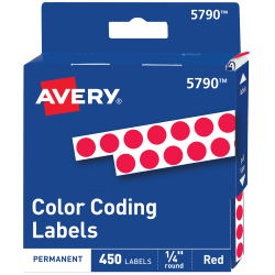 Avery® Permanent Round Color-Coding Labels, 5790, 1/4" Diameter, Red, Pack Of 450