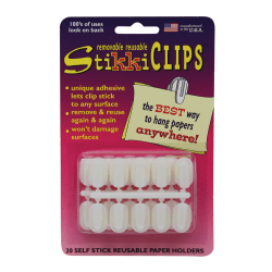 Stikkiworks Co. StikkiCLIPS®, 3/4", 6-Sheet Capacity, White, 20 Clips Per Pack, Set Of 6 Packs