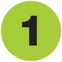 Tape Logic® Permanent Inventory Labels, DL1341, Number 1, Round, 3", Fluorescent Green, Roll Of 500