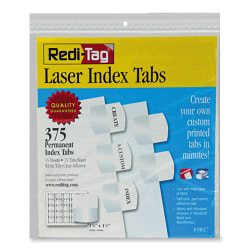 Redi-Tag® Laser Index Tabs, 1 1/8" x 1 1/4", White, Pack Of 375